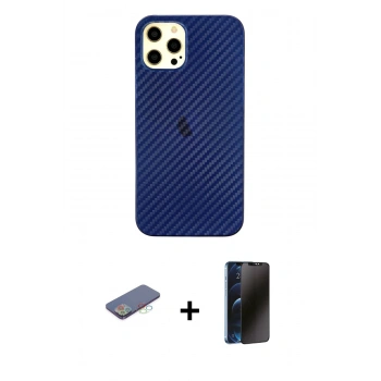 MARSİLYAN™- iPhone 12 Pro Max Kılıf Nova Çizgi - Siyah 3D Antistatik Hayalet Cam Ekran Koruyucu + Renkli Kamera Lens Koruma Cam - MI