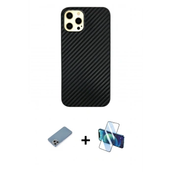 MARSİLYAN™- iPhone 12 Pro Max Kılıf Nova Çizgi - Siyah 3D Antistatik Seramik Nano Ekran Koruyucu + Shine Kamera Lens Koruma Cam - GI