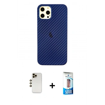 MARSİLYAN™- iPhone 12 Pro Max Kılıf Nova Çizgi - Siyah 5D Eko Cam Ekran Koruyucu + Shine Kamera Lens - GD
