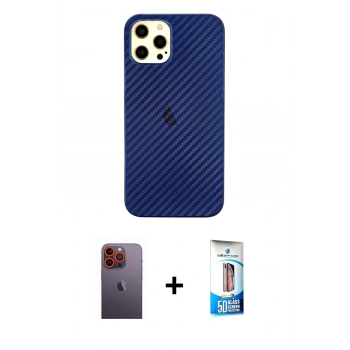 MARSİLYAN™- iPhone 12 Pro Max Kılıf Nova Çizgi - Siyah 5D Eko Cam Ekran Koruyucu + Neon Fosforlu Kamera Lens - TU
