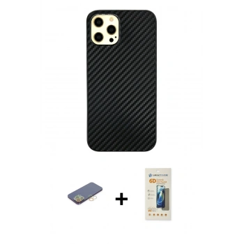 MARSİLYAN™- iPhone 12 Pro Max Kılıf Nova Çizgi - Siyah 6D Mat Seramik Hayalet Nano Ekran Koruyucu + Renkli Kamera Lens Koruma Cam - SI