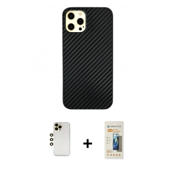 MARSİLYAN™- iPhone 12 Pro Max Kılıf Nova Çizgi - Siyah 6D Mat Seramik Hayalet Nano Ekran Koruyucu + Shine Kamera Lens - GD
