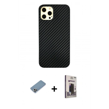 MARSİLYAN™- iPhone 12 Pro Max Kılıf Nova Çizgi - Siyah Bilvis Hayalet Cam Ekran Koruyucu + Shine Kamera Lens Koruma Cam - GI