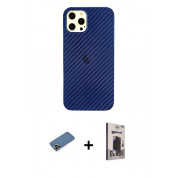 MARSİLYAN™- iPhone 12 Pro Max Kılıf Nova Çizgi - Siyah Bilvis Hayalet Cam Ekran Koruyucu + Shine Kamera Lens Koruma Cam - GD
