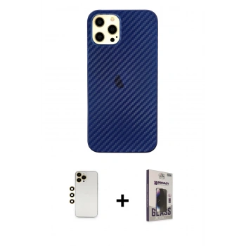 MARSİLYAN™- iPhone 12 Pro Max Kılıf Nova Çizgi - Siyah Bilvis Hayalet Cam Ekran Koruyucu + Shine Kamera Lens - GD