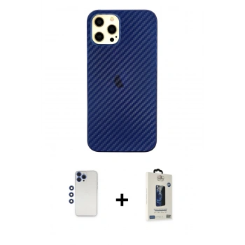MARSİLYAN™- iPhone 12 Pro Max Kılıf Nova Çizgi - Siyah Bilvis Hayalet Cam Ekran Koruyucu + Shine Kamera Lens - LT