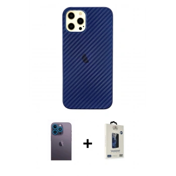 MARSİLYAN™- iPhone 12 Pro Max Kılıf Nova Çizgi - Siyah Bilvis Hayalet Cam Ekran Koruyucu + Neon Fosforlu Kamera Lens - MI