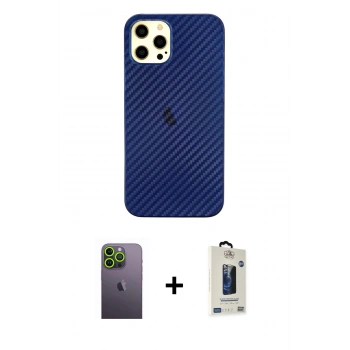 MARSİLYAN™- iPhone 12 Pro Max Kılıf Nova Çizgi - Siyah Bilvis Hayalet Cam Ekran Koruyucu + Neon Fosforlu Kamera Lens - YL