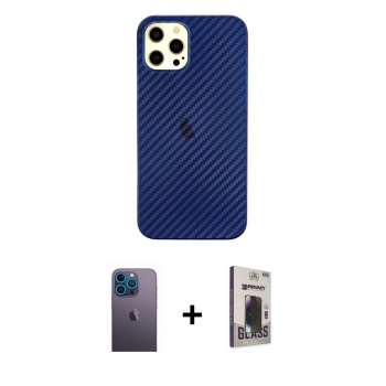 MARSİLYAN™- iPhone 12 Pro Max Kılıf Nova Çizgi - Siyah Bilvis Hayalet Cam Ekran Koruyucu + Neon Fosforlu Kamera Lens - MI