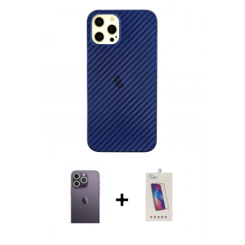 MARSİLYAN™- iPhone 12 Pro Max Kılıf Nova Çizgi - Siyah Joko 5D Cam + Neon Fosforlu Kamera Lens - BZ