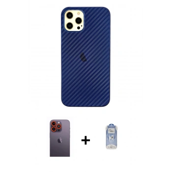 MARSİLYAN™- iPhone 12 Pro Max Kılıf Nova Çizgi - Siyah Joko Magic 5D Cam + Neon Fosforlu Kamera Lens - TU