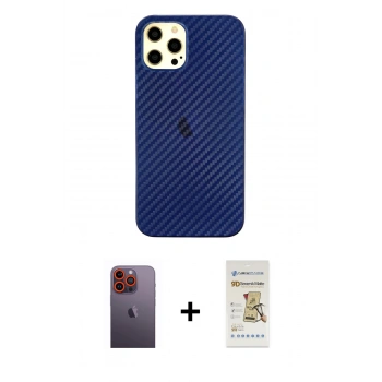 MARSİLYAN™- iPhone 12 Pro Max Kılıf Nova Çizgi - Siyah Mat Seramik Nano Ekran Koruyucu + Neon Fosforlu Kamera Lens - TU