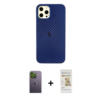 MARSİLYAN™- iPhone 12 Pro Max Kılıf Nova Çizgi - Siyah Mat Seramik Nano Ekran Koruyucu + Neon Fosforlu Kamera Lens - YL