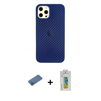 MARSİLYAN™- iPhone 12 Pro Max Kılıf Nova Çizgi - Siyah Polymer Nano Ekran Koruyucu + Shine Kamera Lens Koruma Cam - GD