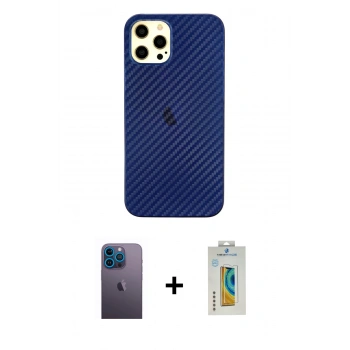 MARSİLYAN™- iPhone 12 Pro Max Kılıf Nova Çizgi - Siyah Polymer Nano Ekran Koruyucu + Neon Fosforlu Kamera Lens - MI
