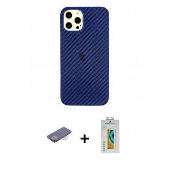 MARSİLYAN™- iPhone 12 Pro Max Kılıf Nova Çizgi - Siyah Polymer Nano Ekran Koruyucu + Renkli Kamera Lens Koruma Cam - TU