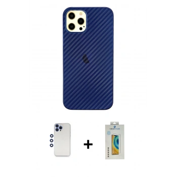 MARSİLYAN™- iPhone 12 Pro Max Kılıf Nova Çizgi - Siyah Polymer Nano Ekran Koruyucu + Shine Kamera Lens - LT
