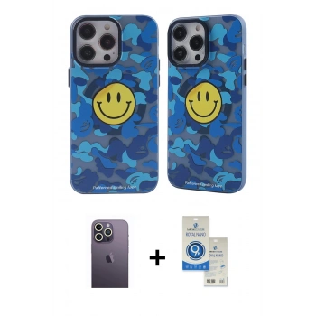 MARSİLYAN™- iPhone 12 Pro Max Kılıf Nova Doku Koleksiyonu - Şeffaf Royal Nano Ekran Koruyucu + Neon Fosforlu Kamera Lens - BZ