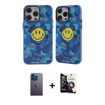MARSİLYAN™- iPhone 12 Pro Max Kılıf Nova Doku Koleksiyonu - Şeffaf Temperli Cam Ekran Koruyucu + Neon Fosforlu Kamera Lens - MI