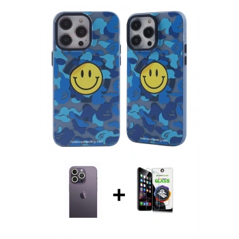 MARSİLYAN™- iPhone 12 Pro Max Kılıf Nova Doku Koleksiyonu - Şeffaf Temperli Cam Ekran Koruyucu + Neon Fosforlu Kamera Lens - BZ