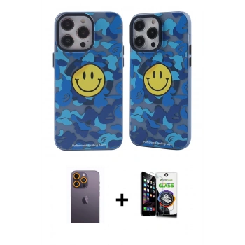 MARSİLYAN™- iPhone 12 Pro Max Kılıf Nova Doku Koleksiyonu - Şeffaf Temperli Cam Ekran Koruyucu + Neon Fosforlu Kamera Lens - SI