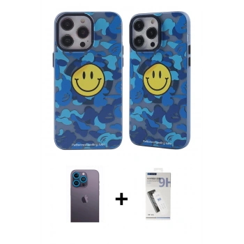 MARSİLYAN™- iPhone 12 Pro Max Kılıf Nova Doku Koleksiyonu - Şeffaf Uv Polymer Nano Ekran Koruyucu + Neon Fosforlu Kamera Lens - MI