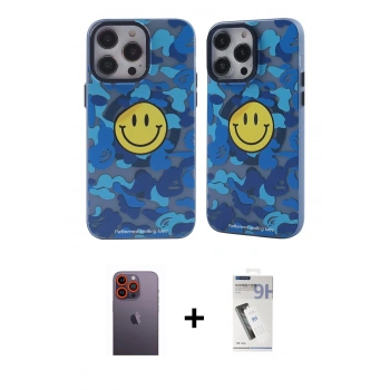 MARSİLYAN™- iPhone 12 Pro Max Kılıf Nova Doku Koleksiyonu - Şeffaf Uv Polymer Nano Ekran Koruyucu + Neon Fosforlu Kamera Lens - TU