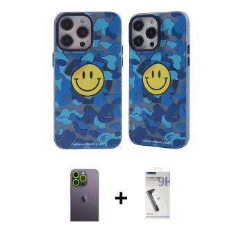 MARSİLYAN™- iPhone 12 Pro Max Kılıf Nova Doku Koleksiyonu - Şeffaf Uv Polymer Nano Ekran Koruyucu + Neon Fosforlu Kamera Lens - YL