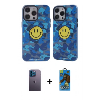MARSİLYAN™- iPhone 12 Pro Max Kılıf Nova Doku Koleksiyonu - Siyah 18D Cam Ekran Koruyucu + Neon Fosforlu Kamera Lens - MI