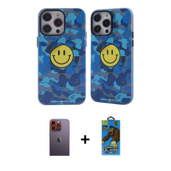 MARSİLYAN™- iPhone 12 Pro Max Kılıf Nova Doku Koleksiyonu - Siyah 18D Cam Ekran Koruyucu + Neon Fosforlu Kamera Lens - TU