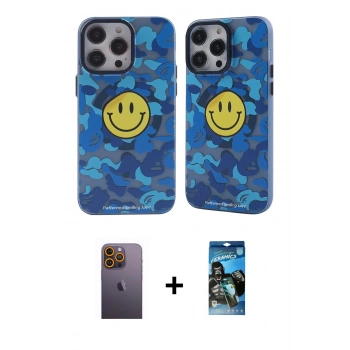 MARSİLYAN™- iPhone 12 Pro Max Kılıf Nova Doku Koleksiyonu - Siyah 34D Izgaralı Cam + Neon Fosforlu Kamera Lens - SI