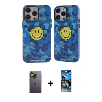 MARSİLYAN™- iPhone 12 Pro Max Kılıf Nova Doku Koleksiyonu - Siyah 34D Izgaralı Cam + Neon Fosforlu Kamera Lens - YL