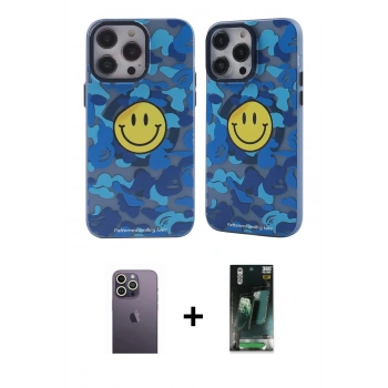 MARSİLYAN™- iPhone 12 Pro Max Kılıf Nova Doku Koleksiyonu - Siyah 360 Mat Full Body Arka Koruyucu + Neon Fosforlu Kamera Lens - BZ