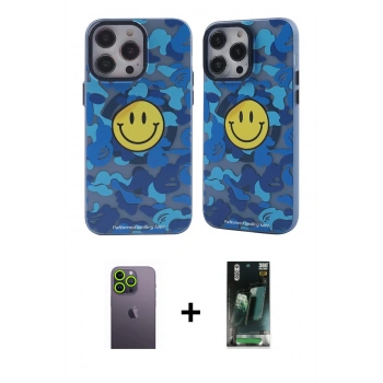 MARSİLYAN™- iPhone 12 Pro Max Kılıf Nova Doku Koleksiyonu - Siyah 360 Mat Full Body Arka Koruyucu + Neon Fosforlu Kamera Lens - YL
