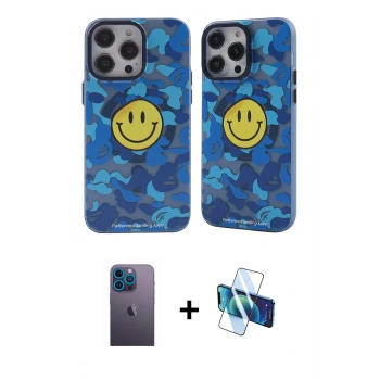 MARSİLYAN™- iPhone 12 Pro Max Kılıf Nova Doku Koleksiyonu - Siyah 3D Antistatik Cam Ekran Koruyucu + Neon Fosforlu Kamera Lens - MI