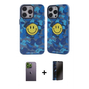 MARSİLYAN™- iPhone 12 Pro Max Kılıf Nova Doku Koleksiyonu - Siyah 3D Antistatik Hayalet Cam Ekran Koruyucu + Neon Fosforlu Kamera Lens - YL