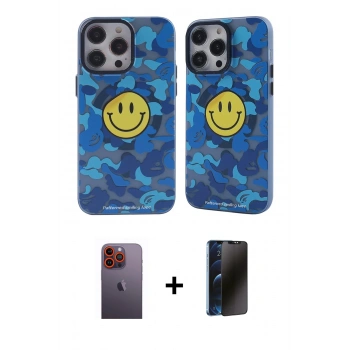 MARSİLYAN™- iPhone 12 Pro Max Kılıf Nova Doku Koleksiyonu - Siyah 3D Antistatik Hayalet Cam Ekran Koruyucu + Neon Fosforlu Kamera Lens - TU