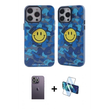 MARSİLYAN™- iPhone 12 Pro Max Kılıf Nova Doku Koleksiyonu - Siyah 3D Antistatik Seramik Nano Ekran Koruyucu + Neon Fosforlu Kamera Lens - BZ