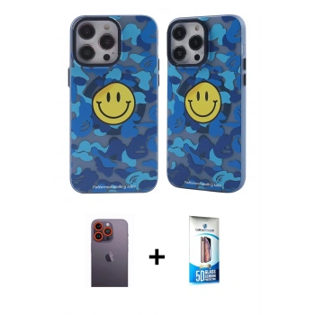 MARSİLYAN™- iPhone 12 Pro Max Kılıf Nova Doku Koleksiyonu - Siyah 5D Eko Cam Ekran Koruyucu + Neon Fosforlu Kamera Lens - TU