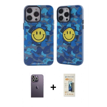 MARSİLYAN™- iPhone 12 Pro Max Kılıf Nova Doku Koleksiyonu - Siyah 6D Mat Seramik Hayalet Nano Ekran Koruyucu + Neon Fosforlu Kamera Lens - BZ