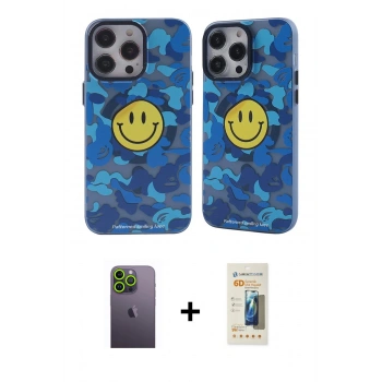MARSİLYAN™- iPhone 12 Pro Max Kılıf Nova Doku Koleksiyonu - Siyah 6D Mat Seramik Hayalet Nano Ekran Koruyucu + Neon Fosforlu Kamera Lens - YL