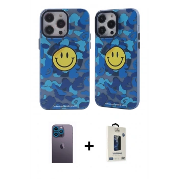 MARSİLYAN™- iPhone 12 Pro Max Kılıf Nova Doku Koleksiyonu - Siyah Bilvis Hayalet Cam Ekran Koruyucu + Neon Fosforlu Kamera Lens - MI