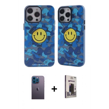 MARSİLYAN™- iPhone 12 Pro Max Kılıf Nova Doku Koleksiyonu - Siyah Bilvis Hayalet Cam Ekran Koruyucu + Neon Fosforlu Kamera Lens - MI