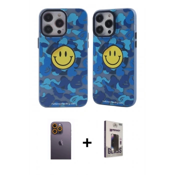 MARSİLYAN™- iPhone 12 Pro Max Kılıf Nova Doku Koleksiyonu - Siyah Bilvis Hayalet Cam Ekran Koruyucu + Neon Fosforlu Kamera Lens - SI