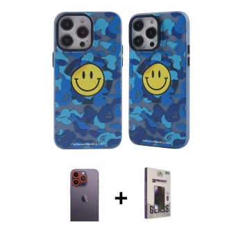 MARSİLYAN™- iPhone 12 Pro Max Kılıf Nova Doku Koleksiyonu - Siyah Bilvis Hayalet Cam Ekran Koruyucu + Neon Fosforlu Kamera Lens - TU