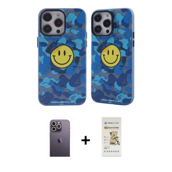 MARSİLYAN™- iPhone 12 Pro Max Kılıf Nova Doku Koleksiyonu - Siyah Mat Seramik Nano Ekran Koruyucu + Neon Fosforlu Kamera Lens - BZ