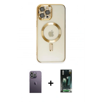 MARSİLYAN™- iPhone 12 Pro Max Kılıf Nova Işık Özel Seri - Şeffaf 360 Full Body Arka Koruyucu + Neon Fosforlu Kamera Lens - BZ