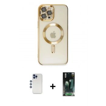 MARSİLYAN™- iPhone 12 Pro Max Kılıf Nova Işık Özel Seri - Şeffaf 360 Full Body Arka Koruyucu + Shine Kamera Lens - LT
