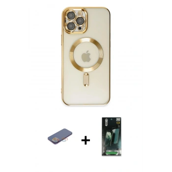 MARSİLYAN™- iPhone 12 Pro Max Kılıf Nova Işık Özel Seri - Şeffaf 360 Full Body Arka Koruyucu + Renkli Kamera Lens Koruma Cam - PE