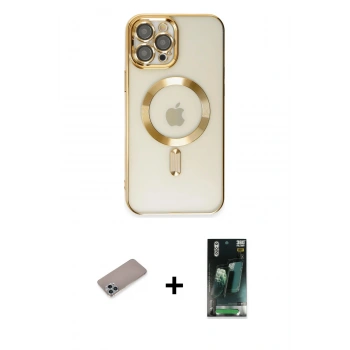 MARSİLYAN™- iPhone 12 Pro Max Kılıf Nova Işık Özel Seri - Şeffaf 360 Full Body Arka Koruyucu + Shine Kamera Lens Koruma Cam - SABE